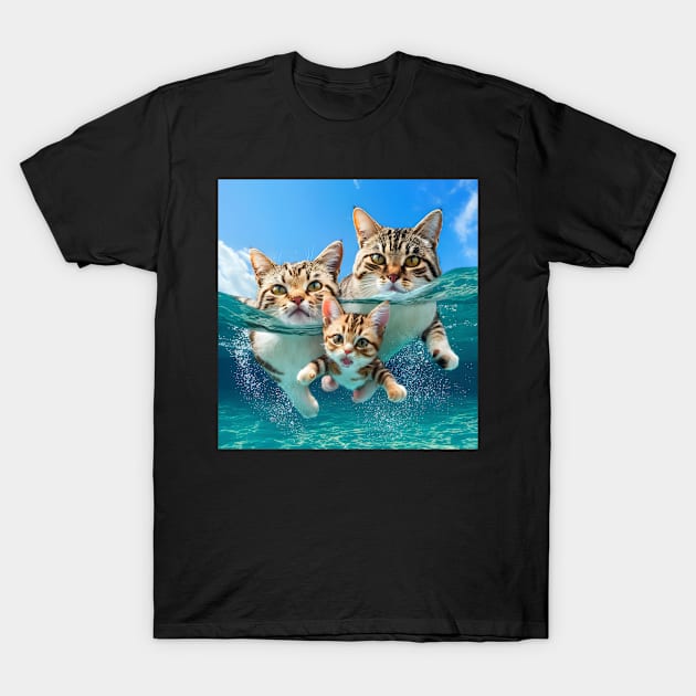 Funny Cats Shirts Cat Family Swimming Cute Cats Lover T-Shirt by Bluzzkar